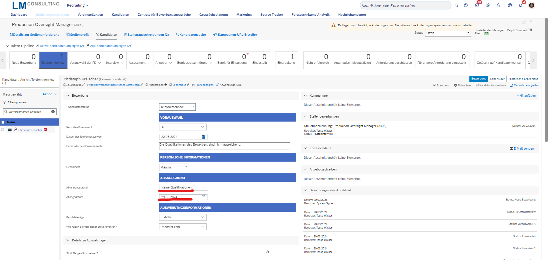 Schedule automated rejections from SuccessFactors